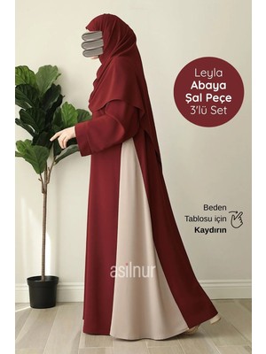 Asilnur Leyla Abaya Şal Peçe 3'lü Set Bordo