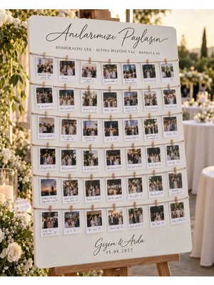 Evlilik Sepetim Mandallı Polaroid Anı Panosu - Kişiye Özel Düğün Fotoğraf Panosu
