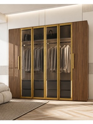 Asmin Kum Beji Mdf Gardırop Elbise Dolabı Mdf Cam Kapaklı 240X218X57