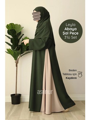 Asilnur Leyla Abaya Şal Peçe 3'lü Set Haki