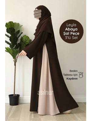 Asilnur Leyla Abaya Şal Peçe 3'lü Set Kahverengi