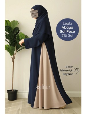 Asilnur Leyla Abaya Şal Peçe 3'lü Set Lacivert