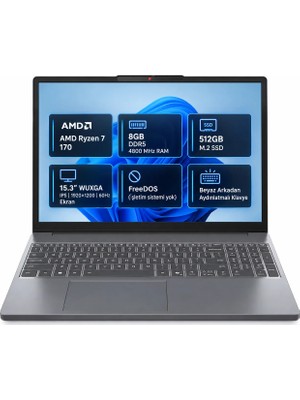 Lenovo Ideapad Slim3 83K700PTTR Ryzen7 170 8gb 512SSD 15.3" Wuxga Freedos Dizüstü Bilgisayar