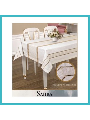Defne Store Sahra Model Kapicino 160X220 cm Polyester Ajurlu Keten Masa Örtüsü Modern Tasarım Dfnbez