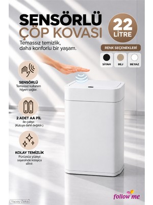 Follow Me 22 Litre Sensörlü Çöp Kovası Beyaz