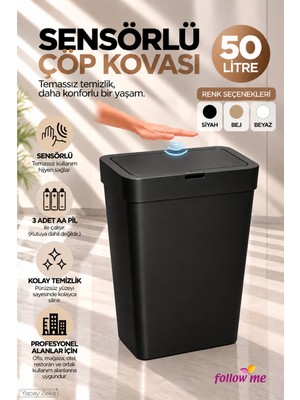 Follow Me Sensörlü Çöp Kovası 50LT Siyah -FM414705siyah