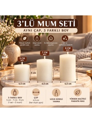 Royal 3 Adet Beyaz Renkli Parfümlü Silindir Mum Seti Şık Tasarım ve Kullanım