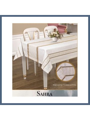 Bezos 160X260 cm Kapicino Sahra Polyester Ajurlu Keten Tablecloth Şık Masa Dekoru BZS10