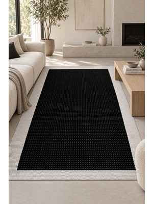 Pera Halı Kendo Sisal Görünümlü Modern Siyah Ekru Robot Süpürge Uyumlu Kolay Temizlenebilir Mutfak Oturma Odas