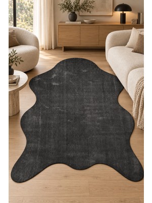 Pera Halı Yumoş Peluş Post Şeklinde Antrasit Halı Salon Antre Oturma Odası Yumuşak Kaymaz Taban Yıkanabilir Mo