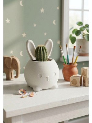 Grifon3D Minimalist Tavşan Saksı Dekoratif Sukulent Kaktüs Saksısı Sevimli Tavşan