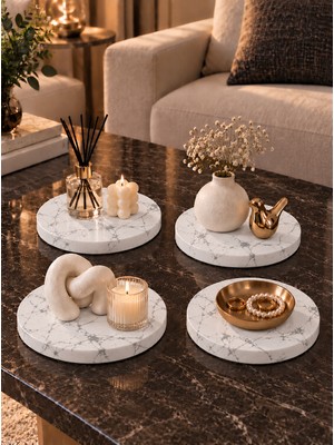 Betonmall Salon Aksesuar Seti 4'lü Beton Yuvarlak Dekoratif Obje Altlığı Sehpa ve Konsol Üstü