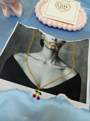 CSAY Moda Altın Renkli Zincir Kirazlı Kolye