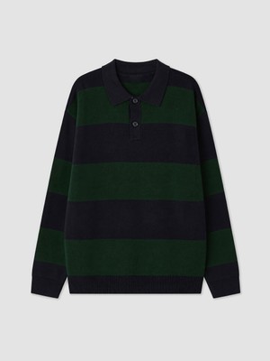 LC Waikiki Lcw Kids Yeşil Polo Yaka Çizgili Erkek Çocuk Triko Kazak