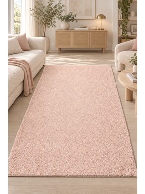 Pera Halı Rengis Pembe Kadifemsi Halı Oturma Odası Salon Mutfak Kaymaz Yıkanabilir Modern Ultra Dolgun Havlı Y