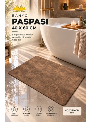Missclean Aura Modern Desenli Kahverengi Banyo Paspası – Kaymaz Tabanlı, Su Emici, Hızlı KURUYAN(40X60)