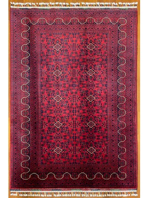 El Dokuma Afgan Halı Hamyab Yıldız Desenli Kök Boya 130 x 183 cm
