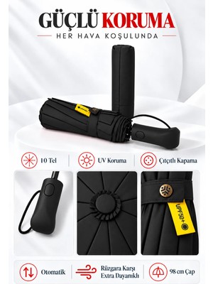 Bliss Umbrella Ergonomik Saplı 10 Telli Otomatik Şemsiye Siyah