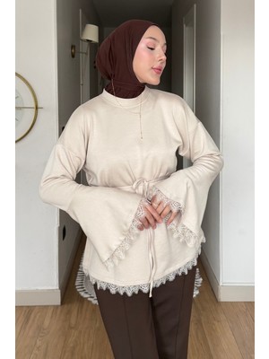 Tesettür Diyarı Drem Modal Kumaş Dantelli Tunik- Krem