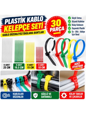 Svoria Store 30 Parça Plastik Kablo Kelepçe Seti Kablo Düzenleyici Bağlama Bantları
