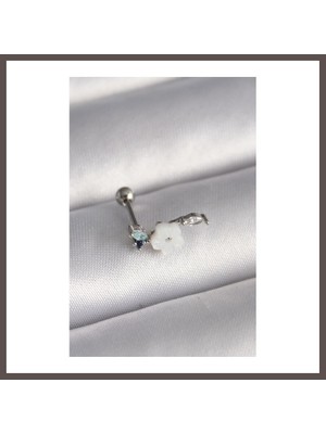 Bezos 316L Çelik Gümüş Renk Zirkon Taş Detay Beyaz Çiçek Model Tragus Piercing ECO123