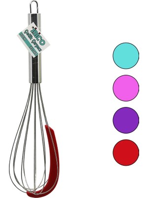 Hace Bazaar Krom Saplı Çelik Metal Çırpıcı - Renkli Silikon Kazıyıcılı - 30 cm
