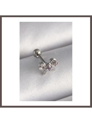 Bezos 316L Çelik Gümüş Renk Zirkon Taşlı Kurdele Tragus Piercing ECO123
