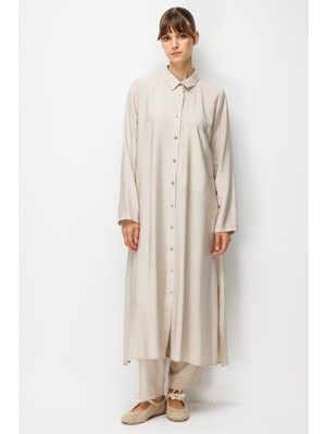 Micca %85 Lyocell Goldy Desenli Ara Kumaş Garnili Pantalon Maxi Tunik Kombin Takım.-Taş