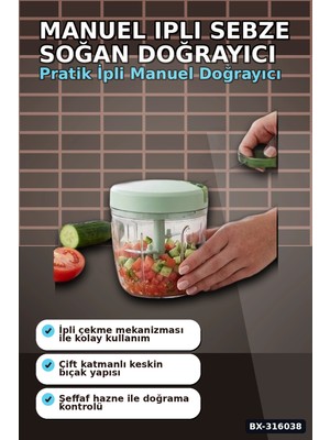 Hace Bazaar Manuel El Rondosu Ipli Pratik Sebze Soğan Doğrayıcı Kesici Mutfak Aleti BX-316038