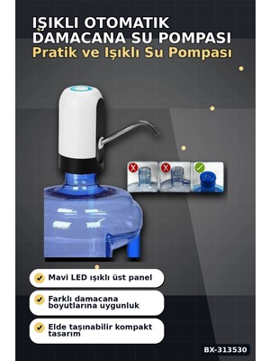 Hace Bazaar Şarjlı 304 Paslanmaz Çelik Damacana Su Pompası - USB Şarjlı Otomatik Sebil, Mutfak Için BX-313530