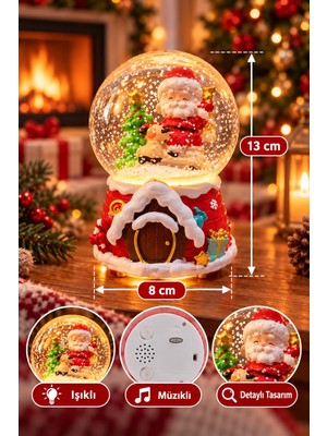 Biton Toptan Işıklı Müzikli Noel Baba Kar Küresi 13 cm Yılbaşı 2027 Yeni Yıl Hediyesi Dekoratif Biblo
