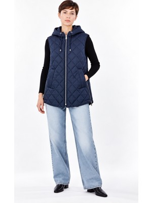 Micca Zipper Yan ve Ön Özel Fermuar Detaylı Zamansız Yelek-Indigo-2