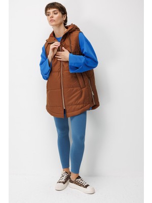 Micca Zipper Yan ve Ön Özel Fermuar Detaylı Zamansız Yelek-Kahve-1