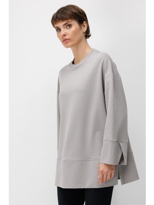 Micca Örme Kol ve Yırtmaç Detaylı Tunik Sweatshirt-Gri