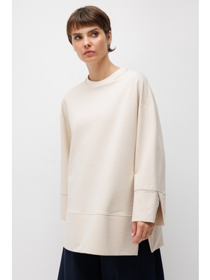 Micca Örme Kol ve Yırtmaç Detaylı Tunik Sweatshirt-Taş