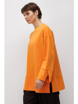 Micca Örme Kol ve Yırtmaç Detaylı Tunik Sweatshirt-Oranj