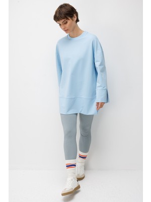 Micca Örme Kol ve Yırtmaç Detaylı Tunik Sweatshirt-Mavi