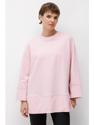 Micca Örme Kol ve Yırtmaç Detaylı Tunik Sweatshirt-Pembe