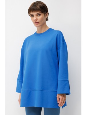 Micca Örme Kol ve Yırtmaç Detaylı Tunik Sweatshirt-Sax
