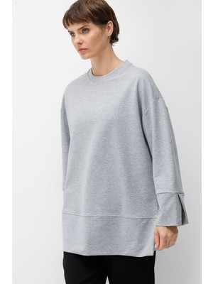 Micca Örme Kol ve Yırtmaç Detaylı Tunik Sweatshirt-Melanj