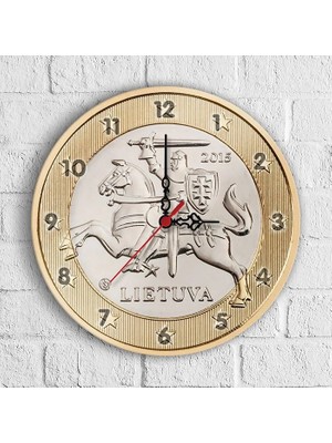 BK Gift Kişiye Özel Metal 1 Euro Tasarımlı Ahşap Duvar Saati (30 Cm.) - 1