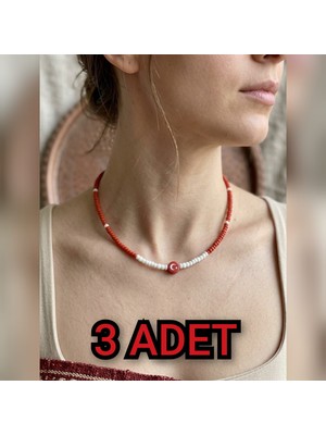 TRENDHAZAN El Yapımı 3'lü Avantajlı Paket Özel Tasarım Ay-Yıldız Fimolu Kum Boncuk Kadın Kolye Seti