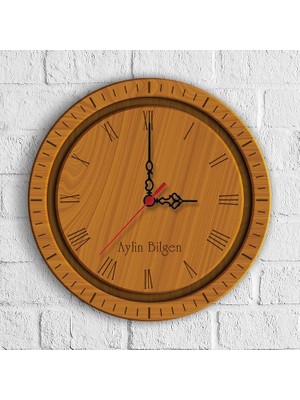 BK Gift Kişiye Özel Ağaç Doku Tasarımlı Ahşap Duvar Saati (30 Cm.) - 1