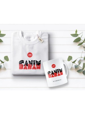 BK Gift Kişiye Özel Canım Babam Tasarımlı Beyaz Tişört ve Kupa Seti-5