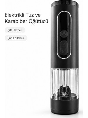 MiraLive Çift Hazneli Şarj Edilebilir Elektrikli Tuz ve Karabiber Öğütücü