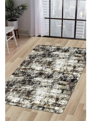 K1310 Black Saçaksız Dijital Halı Kaymaz Yıkanabilir Oda Mutfak Koridor Salon Halısı, 120X180