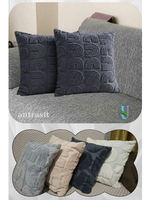 UY STYLE Desenli,yumuşak Dokulu  Peluş Kirlent Kılıfı 2 Adet
