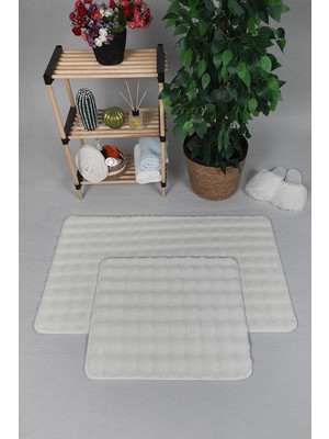Modern Bubble Yıkanabilir Kaymaz Peluş Banyo Paspası Halısı 2'li Klozet Takımı 50X80-50X40CM