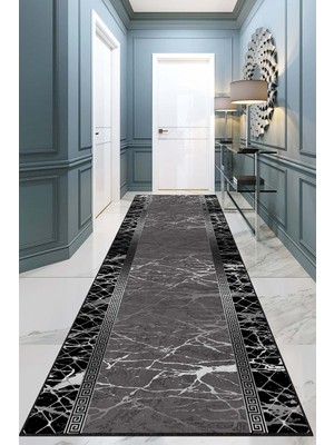 Makinede Yıkanabilir Kaymaz Tabanlı Rulo Yolluk Halı, Siyah, 120 x 430