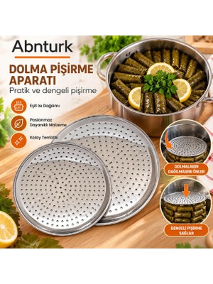 Abnturk 2\'li Paslanmaz Çelik Pratik  Dolma Yaprak Sarma Pişirme Aparatı Delikli Tencere Içi Sarma Altlığı